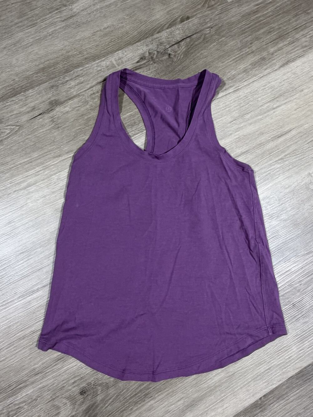 Lululemon Love Tank Womens 2 Purple Pima Cotton Racerback Curved Hem Relaxed